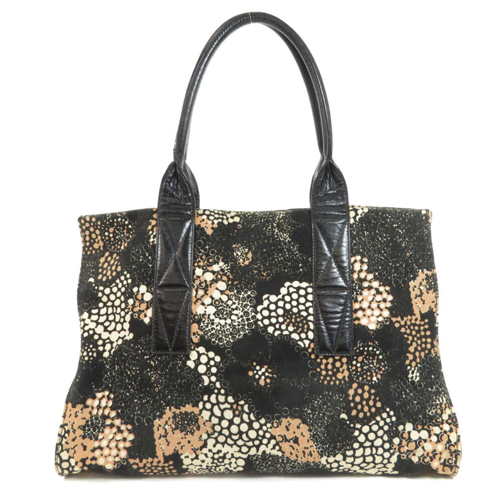 Miu Miu Tote Logo Bag Motif Canvas Leather